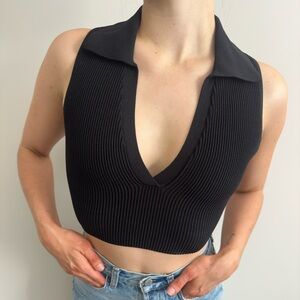 Babaton Black Ribbed Crop Top